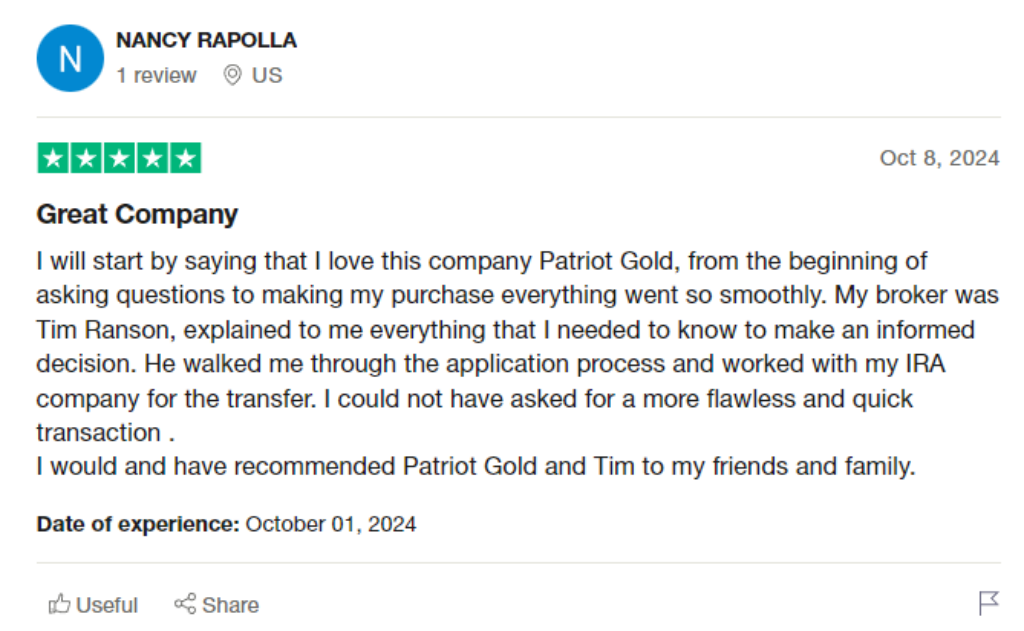 Patriot Gold Group complaints example 1