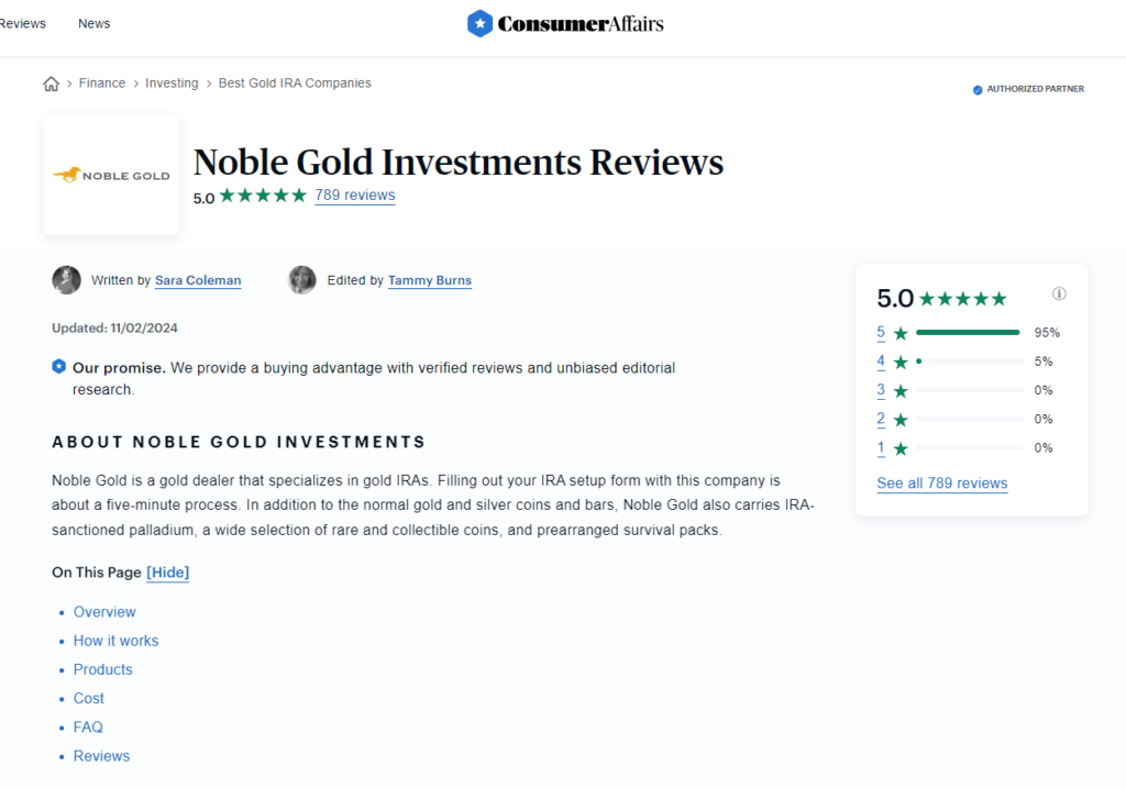 Noble Gold Investments ratings