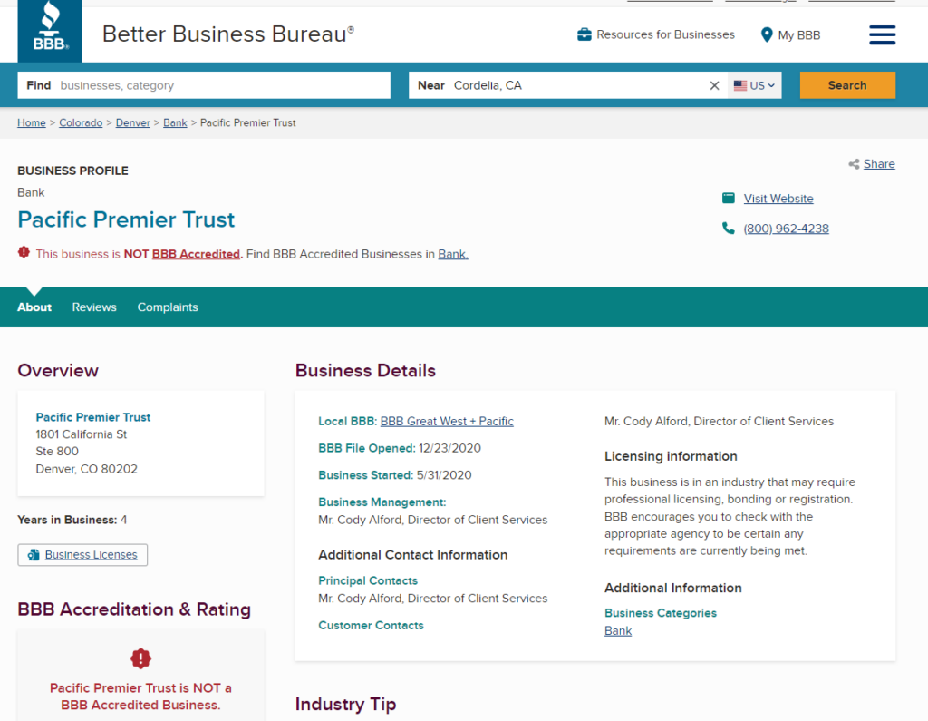 Pacific Premier Trust BBB